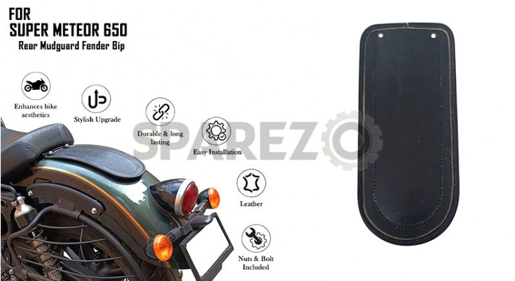 For Royal Enfield Super Meteor 650 Black Rear Mudguard Fender Bip - SPAREZO